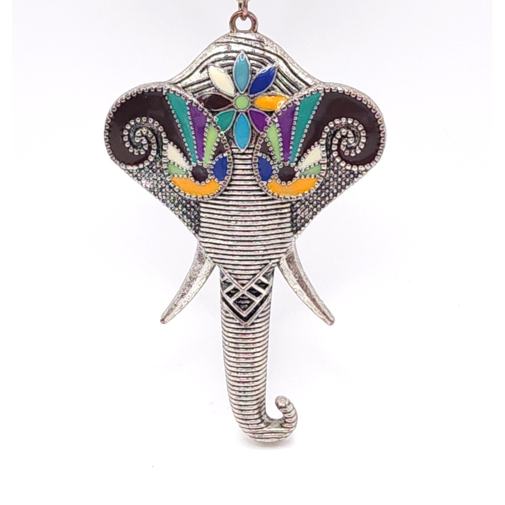 Boho Elephant Enamel Pendant Necklace